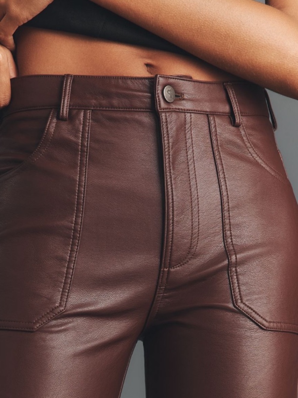 🟠NWT PILCRO Rylan Faux Leather Relaxed High-Rise Flare Pants Cocoa Plum - Picture 8 of 11